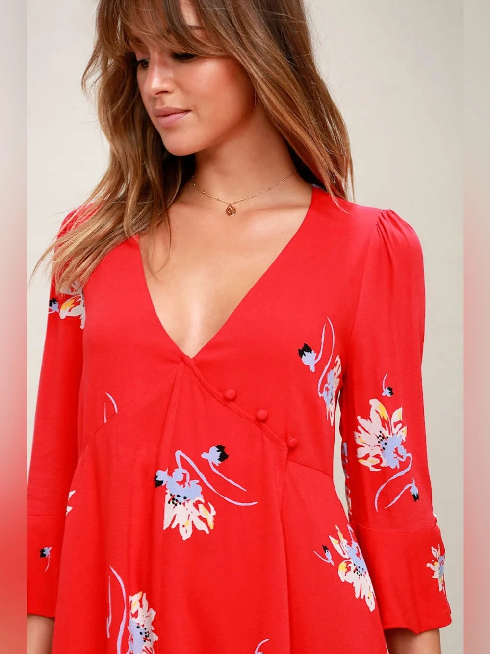Free People Time on My Side Red Floral Wrap Dress (XS)